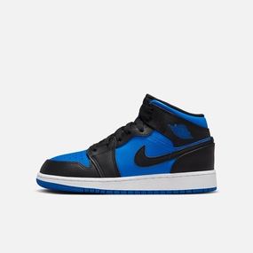 (GS) Air Jordan 1 Mid 'Black / Royal Blue' (2023) DQ8423-042 Authentic Air Jordan 1 in premium leather