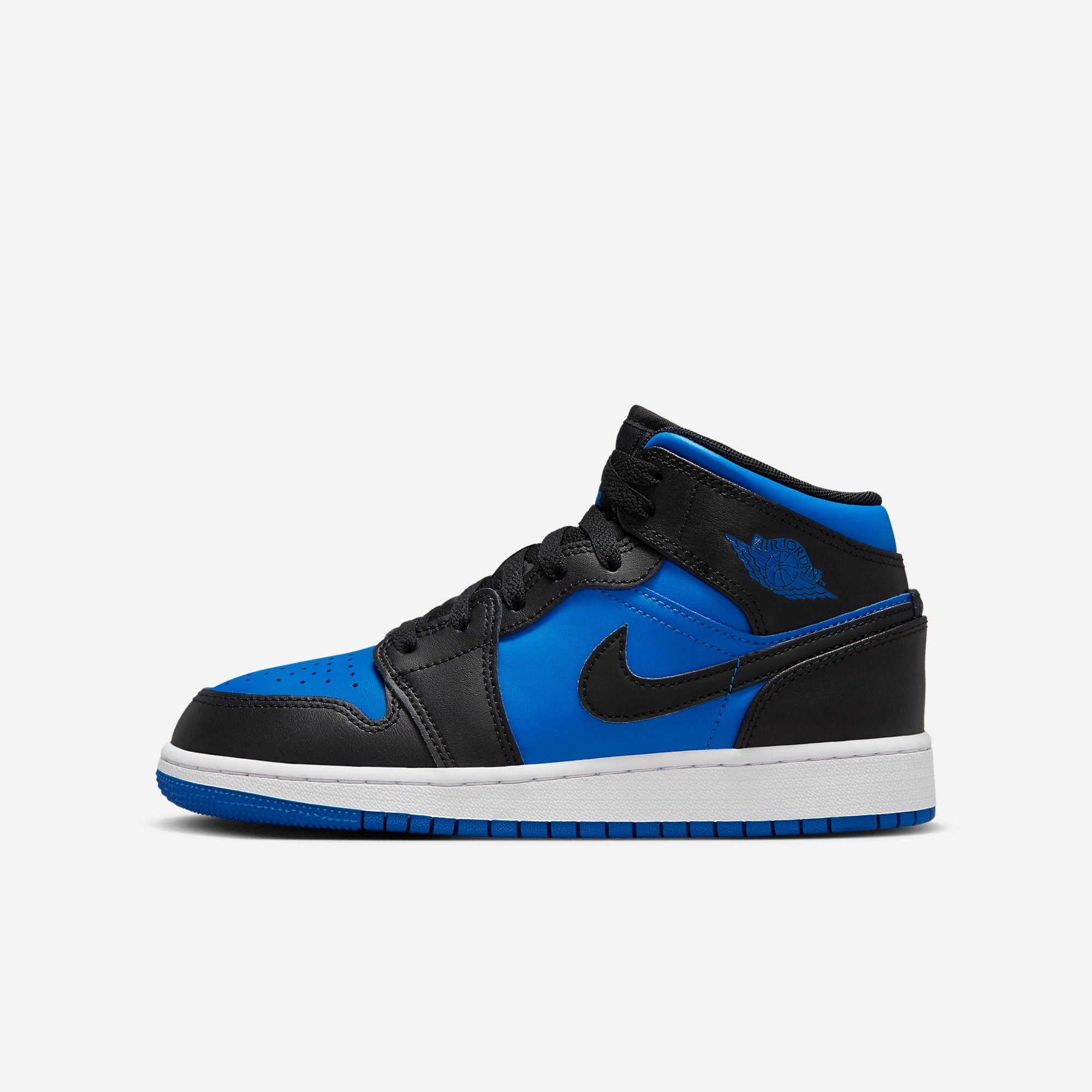 (GS) Air Jordan 1 Mid 'Black / Royal Blue' (2023) DQ8423-042 Authentic Air Jordan 1 in premium leather