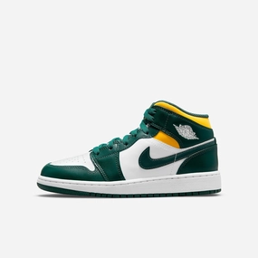 (GS) Air Jordan 1 Mid 'Sonics' (2021) 554725-371 Iconic Air Jordan 1 shoes with bold accents