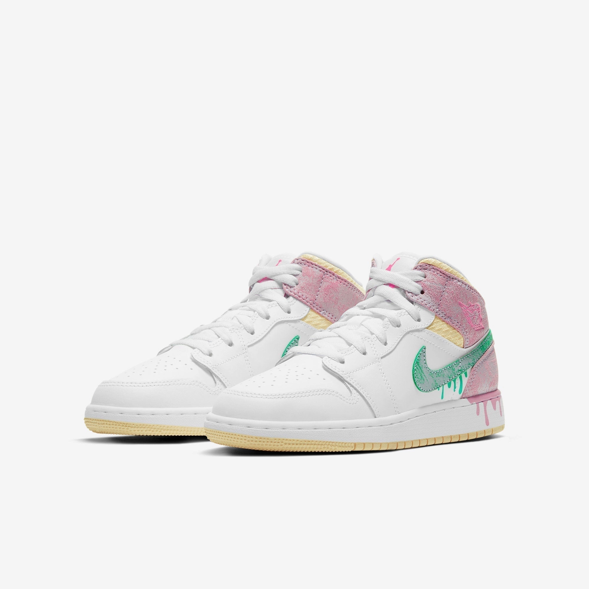(GS) Air Jordan 1 Mid SE 'Ice Cream / Paint Drip' (2021) DD1666-100 Air Jordan 1 Signature Look Sneakers