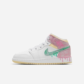 (GS) Air Jordan 1 Mid SE 'Ice Cream / Paint Drip' (2021) DD1666-100 Stylish Air Jordan 1 in classic design