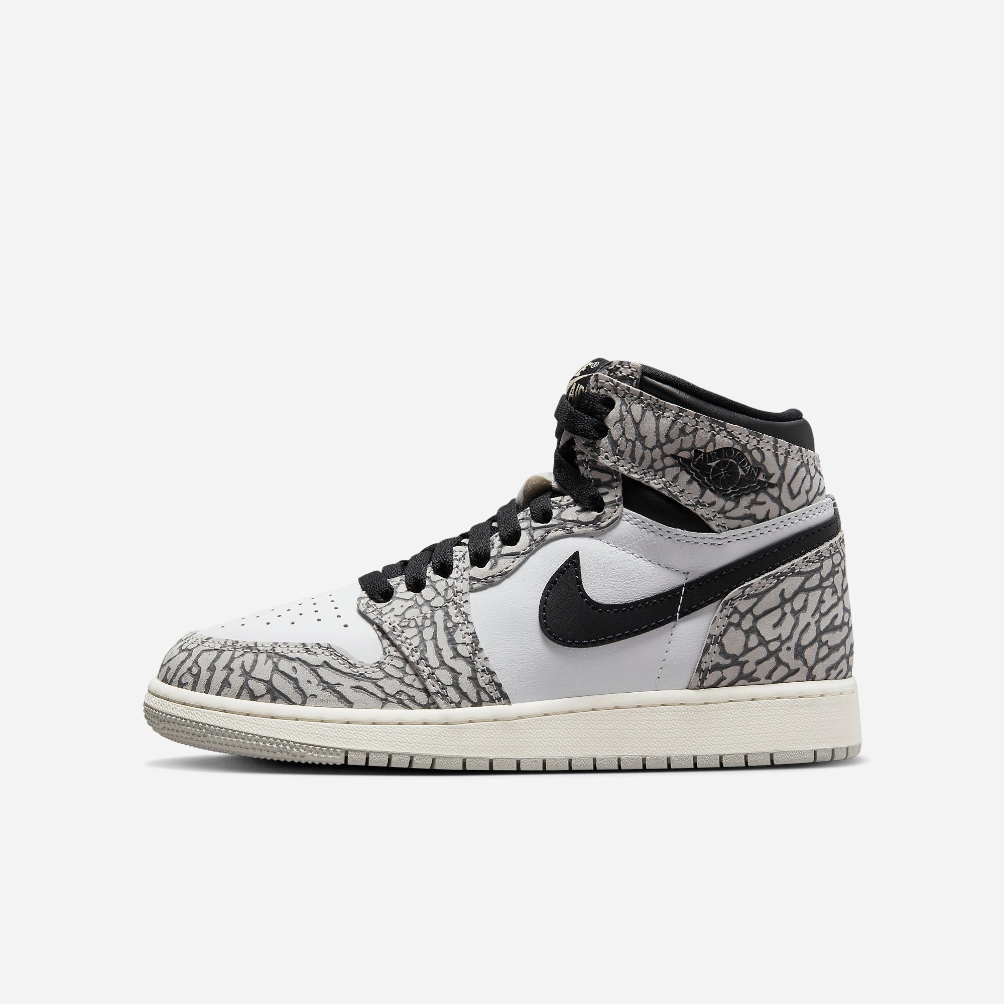 (GS) Air Jordan 1 Retro High OG 'White Cement / Elephant Print' (2023) FD1437-052 Iconic Air Jordan 1 shoes with bold accents