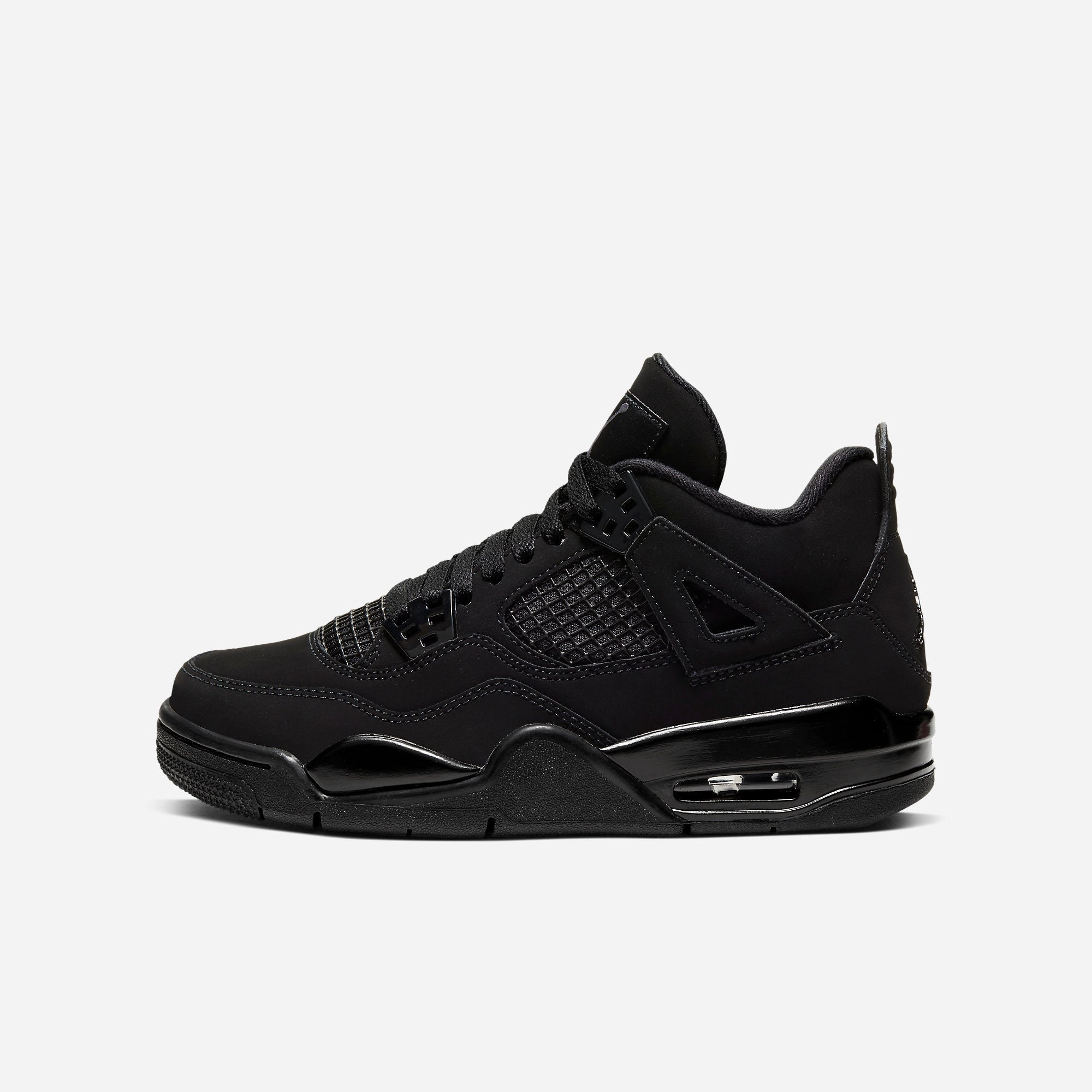 (GS) Air Jordan 4 Retro 'Black Cat' (2020) 408452-010 Air Jordan 4 sneakers with visible air unit
