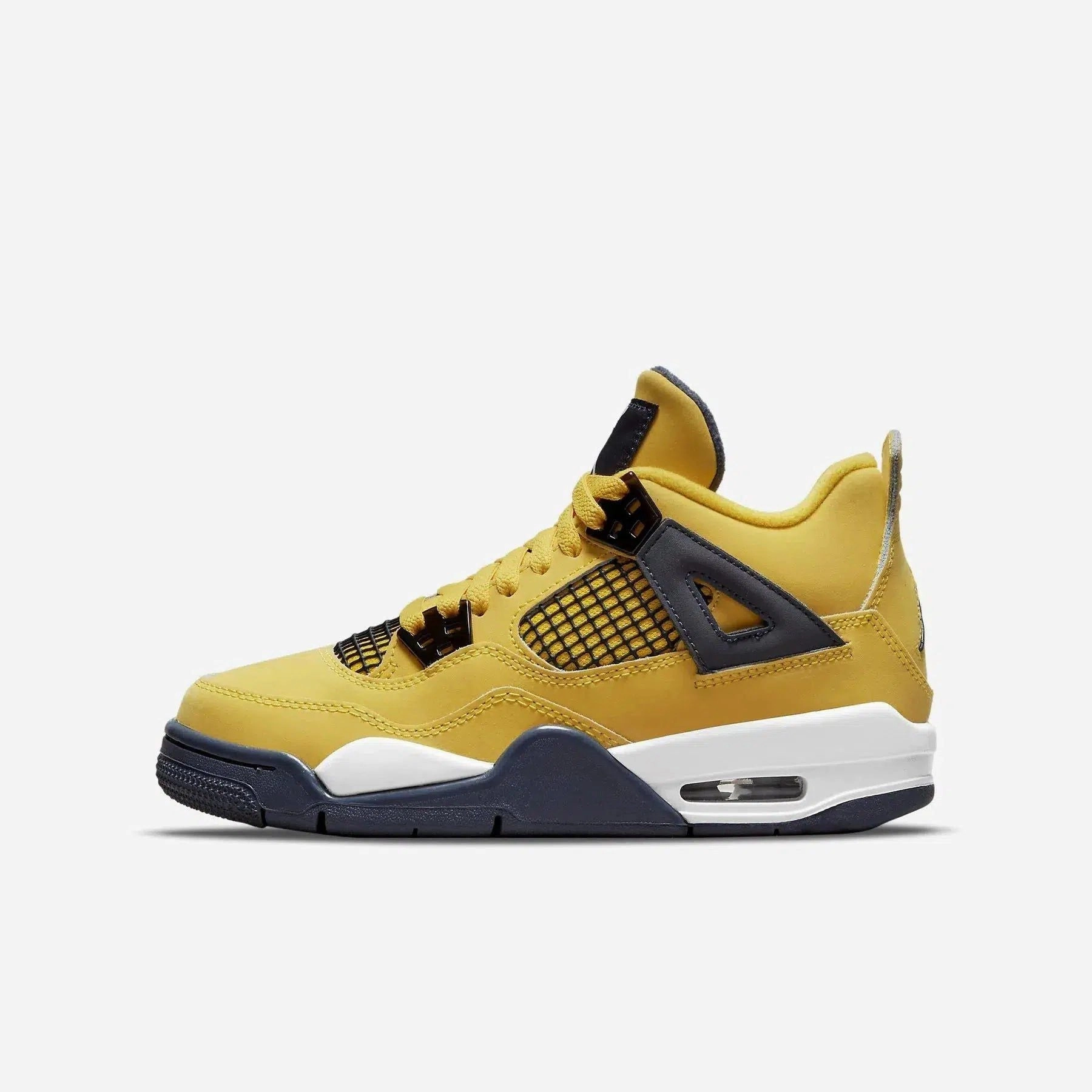 (GS) Air Jordan 4 Retro 'Lightning' (2021) 408452-700 Air Jordan 4 sneakers with visible air unit