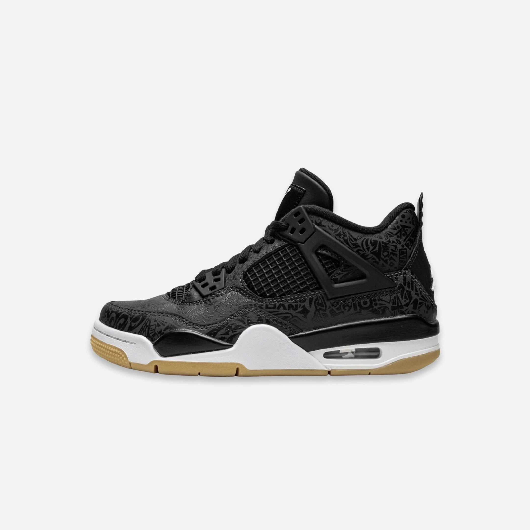 (GS) Air Jordan 4 Retro SE 'Laser Black / Gum' (2019) CI2970-001 Air Jordan 4 sneakers with visible air unit