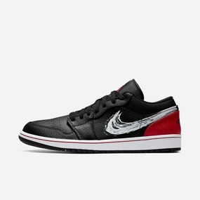 (Men's) Air Jordan 1 Low SE 'Brushstroke Swoosh Black' (2020) DA4659-001 Iconic Air Jordan 1 shoes with bold accents