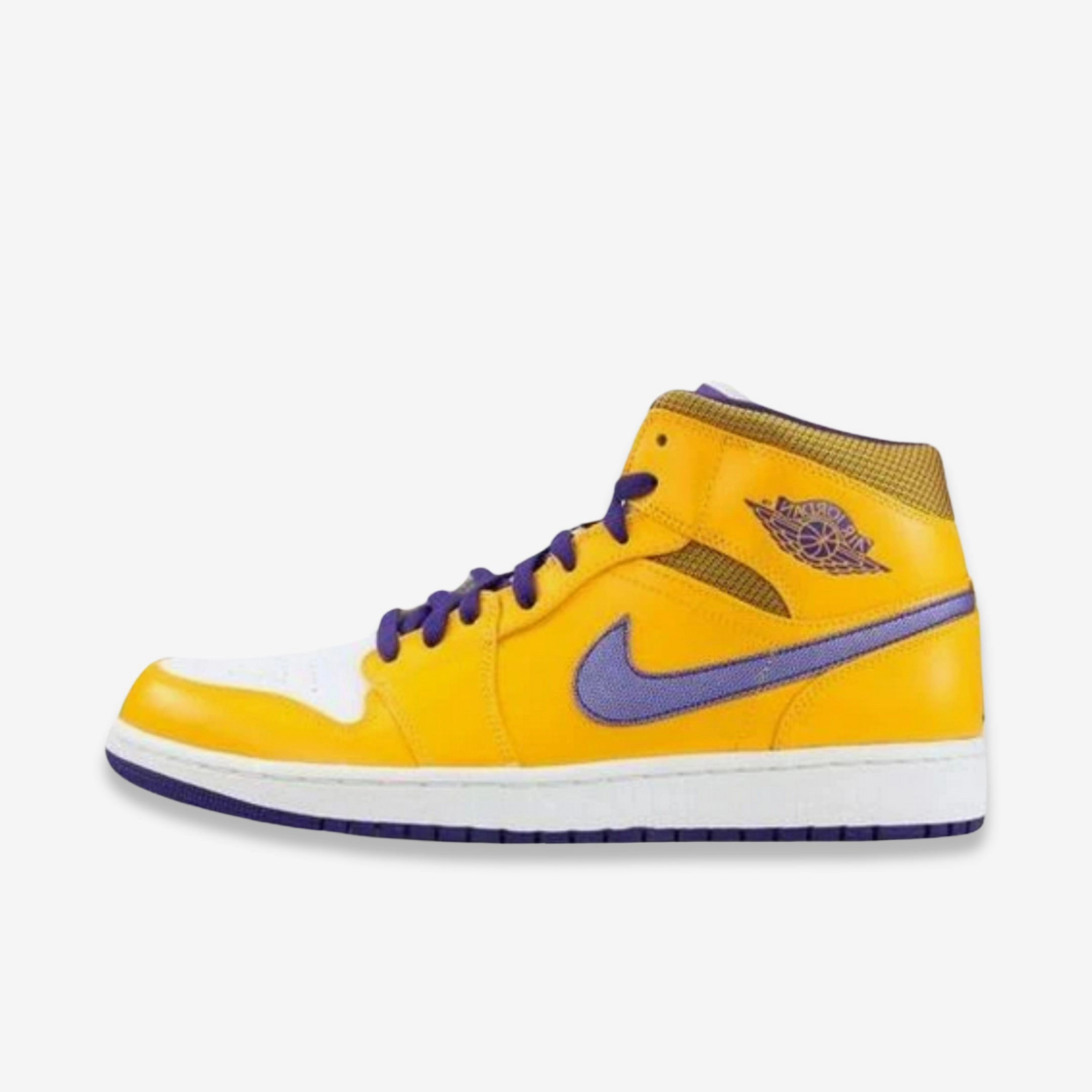 (Men's) Air Jordan 1 Mid 'Los Angeles Lakers' (2013) 554724-708 Authentic Air Jordan 1 in premium leather
