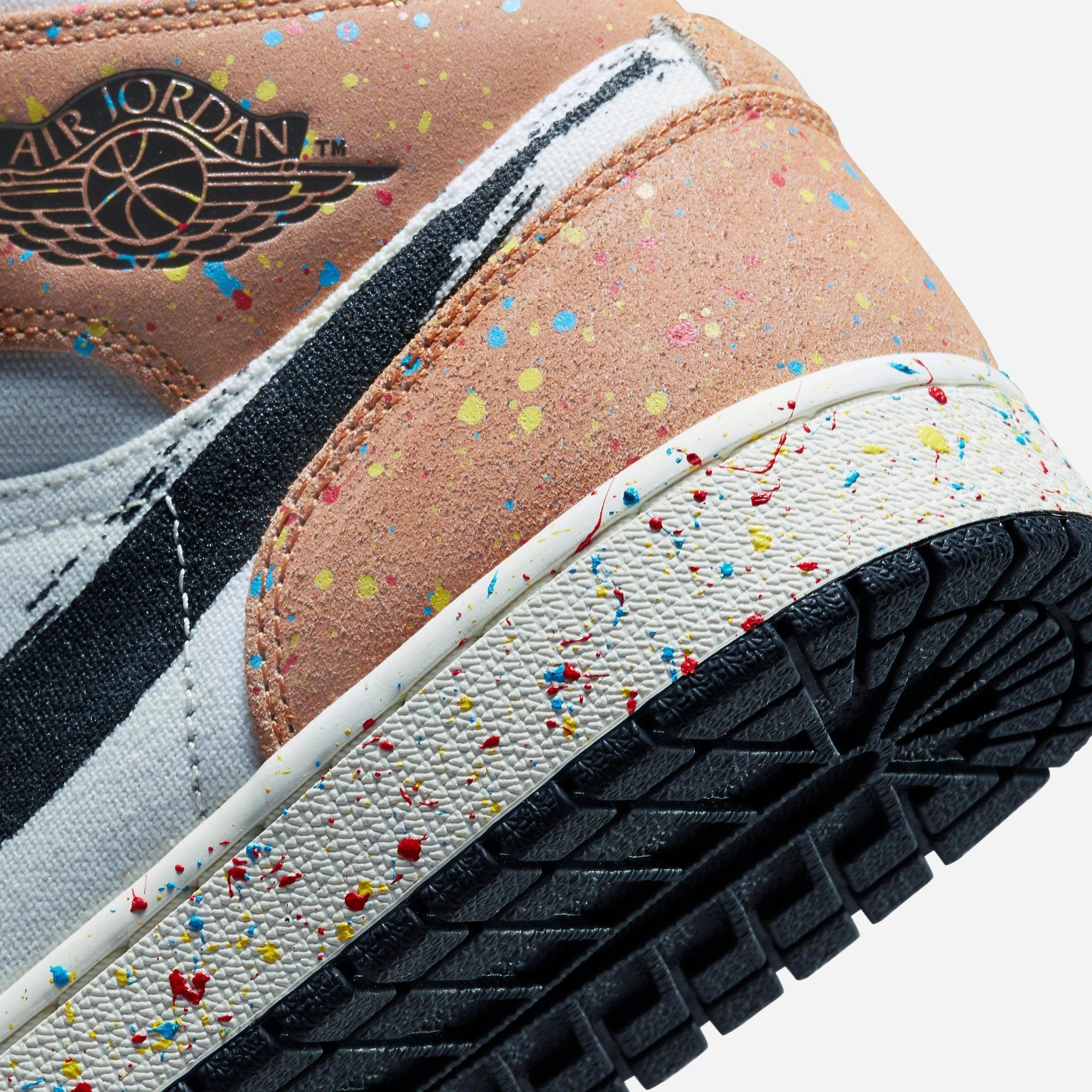 (Men's) Air Jordan 1 Mid SE 'Brushstroke Paint Splatter' (2021) DA8005-100 Air Jordan 1 Signature Look Sneakers