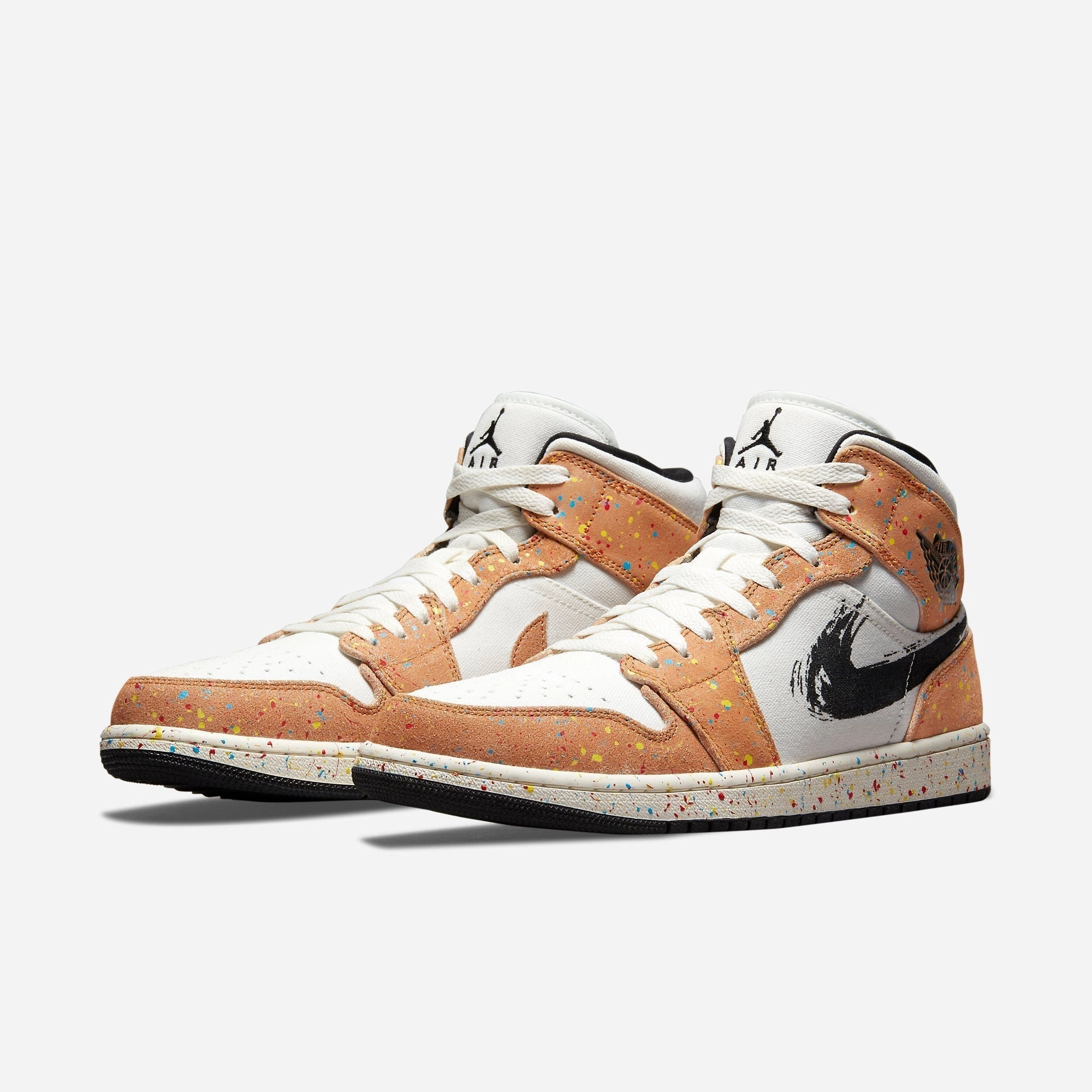 (Men's) Air Jordan 1 Mid SE 'Brushstroke Paint Splatter' (2021) DA8005-100 Air Jordan 1 Signature Look Sneakers