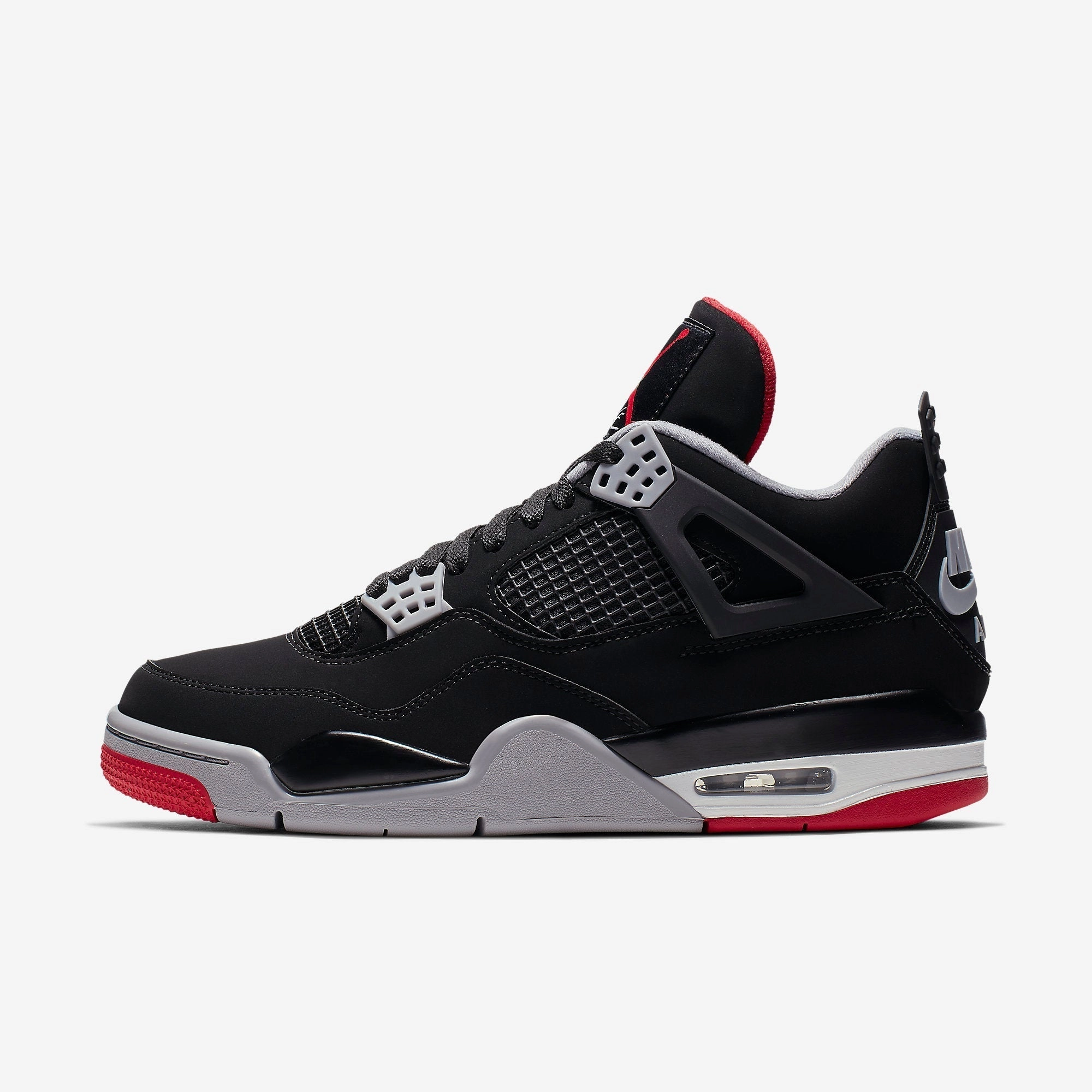 (Men's) Air Jordan 4 Retro 'Bred' (2019) 308497-060 Air Jordan 4 sneakers with visible air unit