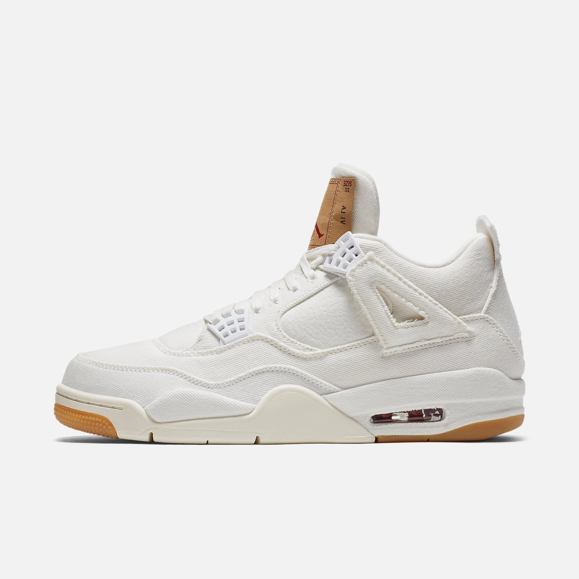 (Men's) Air Jordan 4 Retro Levi's NRG 'White Denim' (Blank Tag) (2018) AO2571-100 Air Jordan 4 sneakers with visible air unit