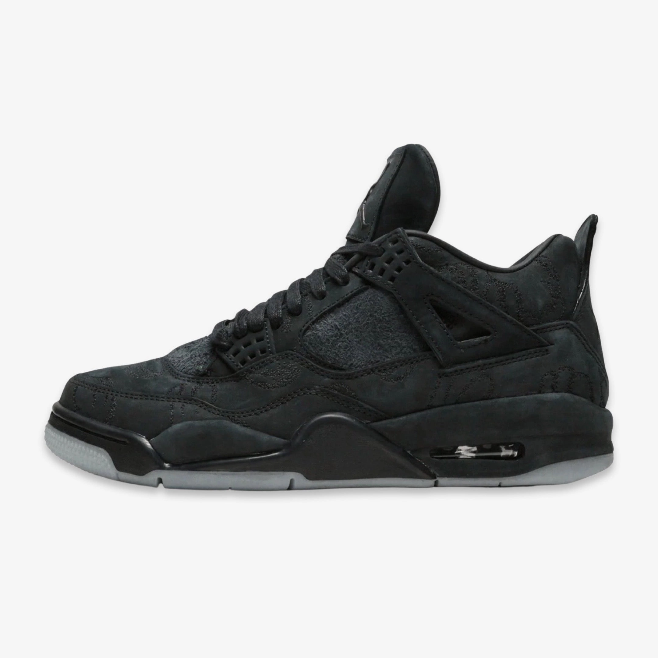 (Men's) Air Jordan 4 Retro x Kaws 'Black' (2017) 930155-001 Air Jordan 4 sneakers with visible air unit