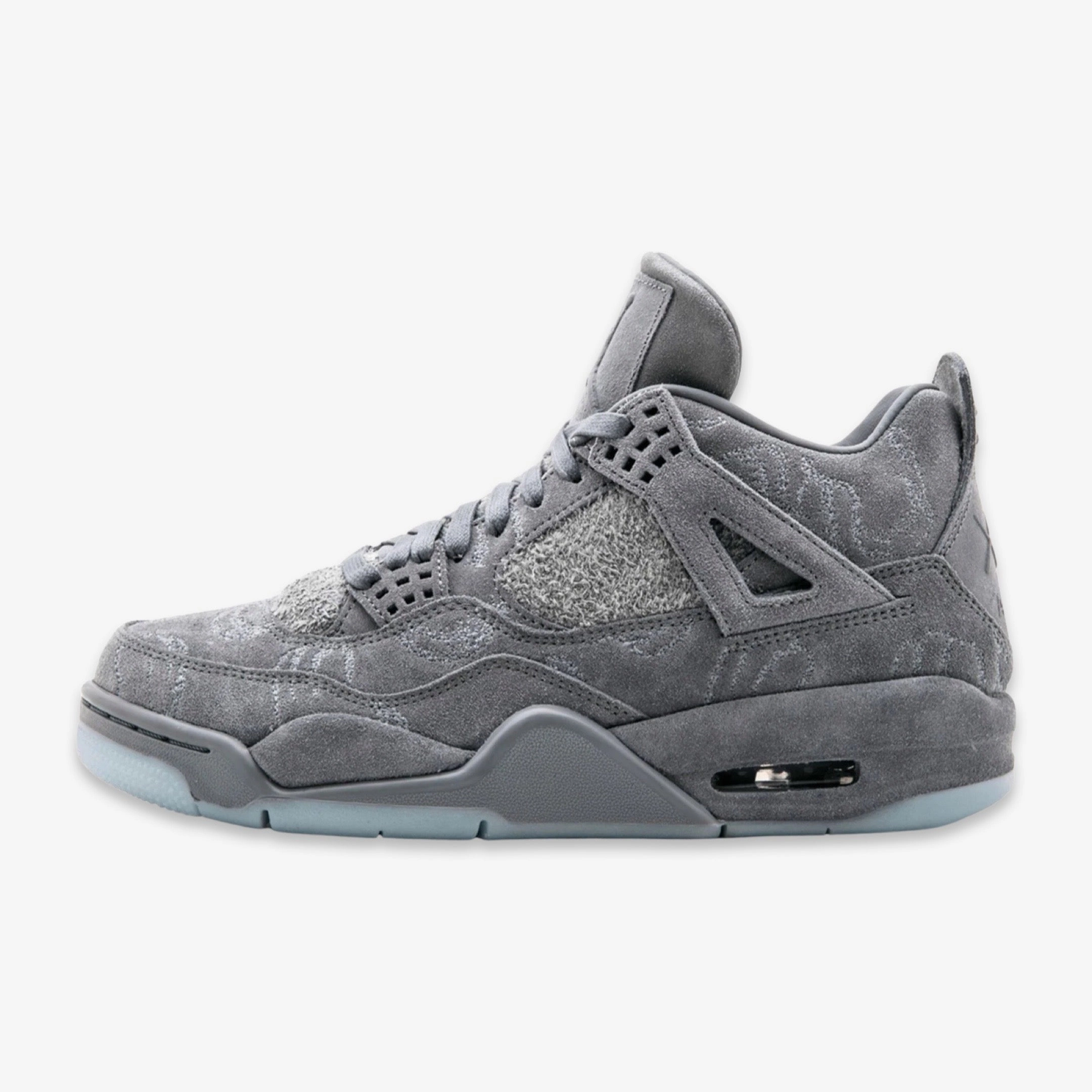 (Men's) Air Jordan 4 Retro x Kaws 'Cool Grey' (2017) 930155-003 Air Jordan 4 sneakers with visible air unit