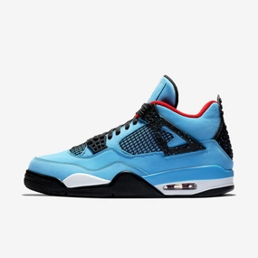 (Men's) Air Jordan 4 Retro x Travis Scott 'Cactus Jack UNC University Blue' (2018) 308497-406 Air Jordan 4 sneakers with visible air unit