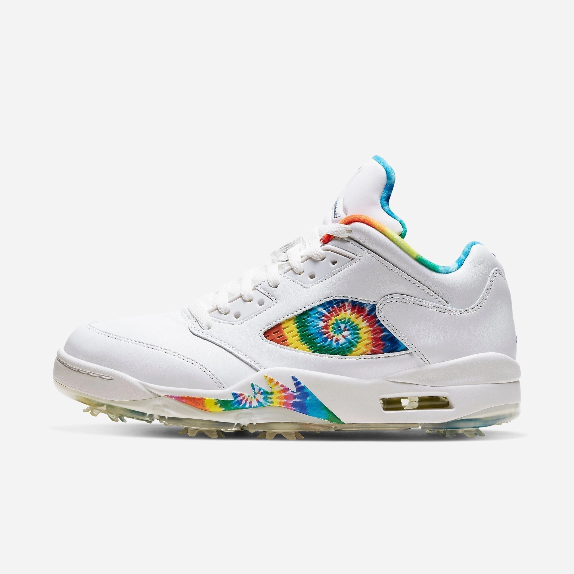 (Men's) Air Jordan 5 Low Golf P 'Tie-Dye Peace Love and Golf' (2020) CW4205-100 Air Jordan 5 shoes with mesh panel details