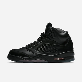 (Men's) Air Jordan 5 Retro Premium 'Triple Black' (2017) 881432-010 Air Jordan 5 shoes with mesh panel details