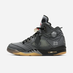 (Men's) Air Jordan 5 Retro SP x Off-White 'Black / Metallic Silver' (2020) CT8480-001 Air Jordan 5 shoes with mesh panel details