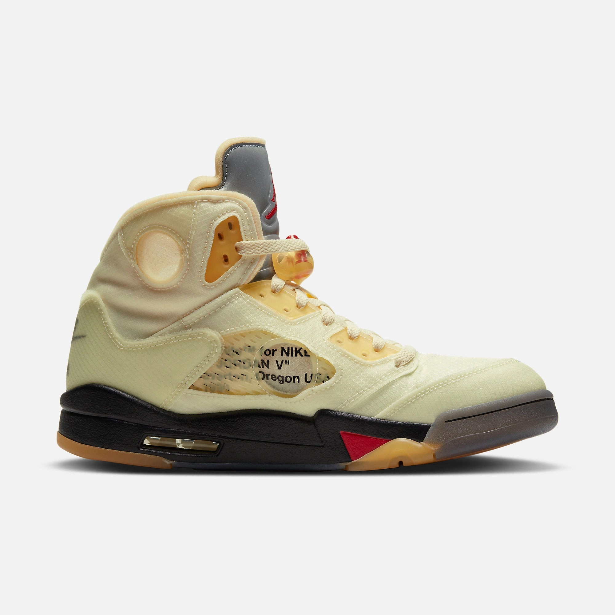 (Men's) Air Jordan 5 Retro SP x Off-White 'Sail' (2020) DH8565-100 Air Jordan 5 Mesh Panel Basketball Shoes