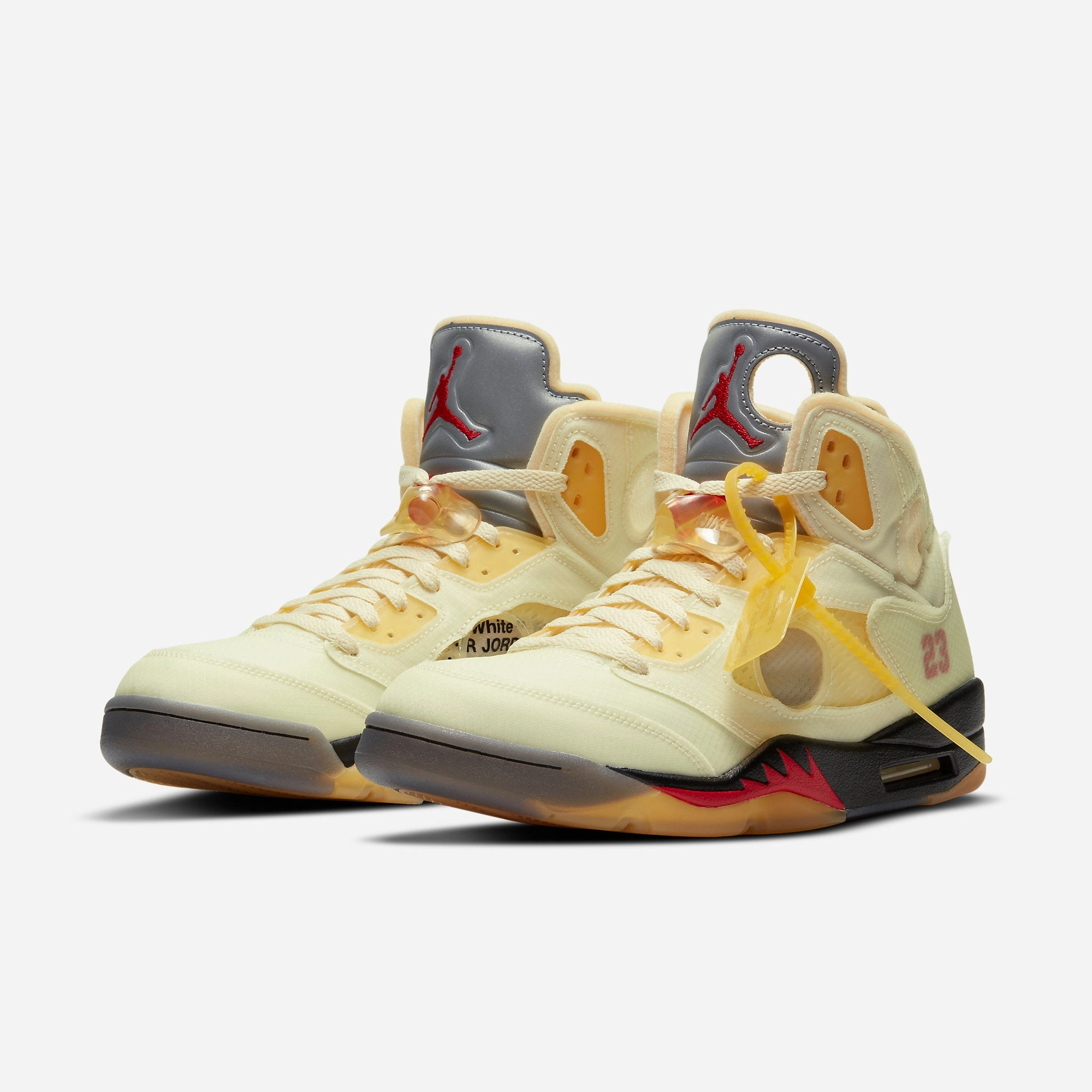 (Men's) Air Jordan 5 Retro SP x Off-White 'Sail' (2020) DH8565-100 Air Jordan 5 Mesh Panel Basketball Shoes
