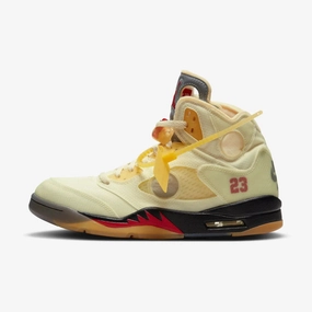 (Men's) Air Jordan 5 Retro SP x Off-White 'Sail' (2020) DH8565-100 Air Jordan 5 shoes with mesh panel details