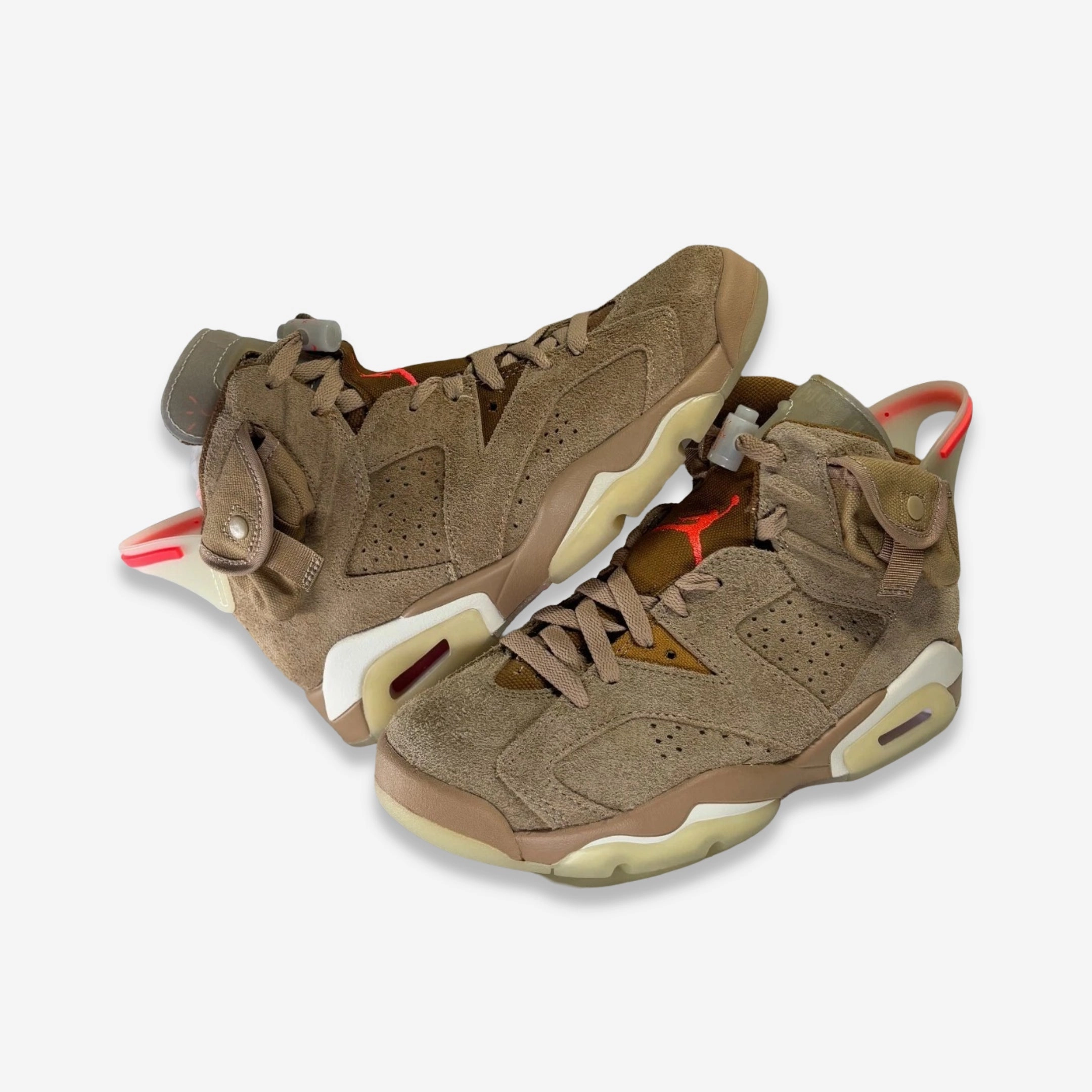 [NEW-CONDITIONAL: Size 4.5M / 6W] (Men's) Air Jordan 6 Retro SP x Travis Scott 'Cactus Jack British Khaki' (2021) DH0690-200 Air Jordan 6 high-top shoes for hoop fans