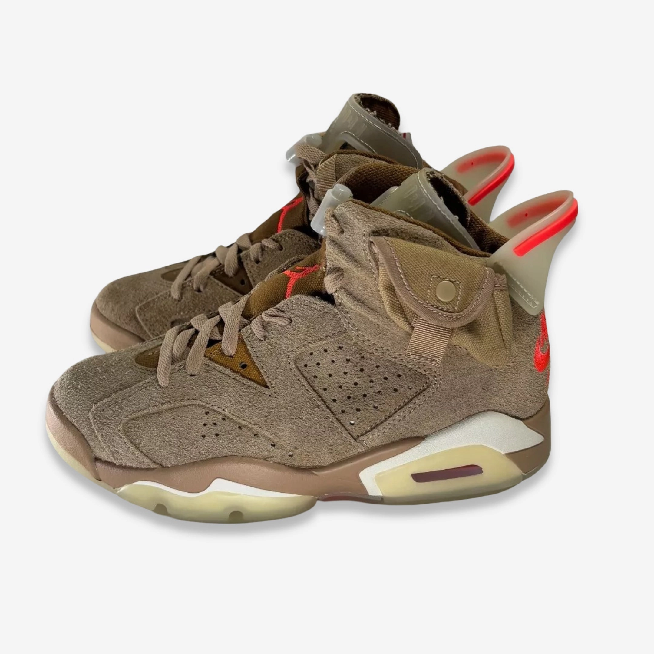 [NEW-CONDITIONAL: Size 4.5M / 6W] (Men's) Air Jordan 6 Retro SP x Travis Scott 'Cactus Jack British Khaki' (2021) DH0690-200 Air Jordan 6 Classic High-Top Sneakers