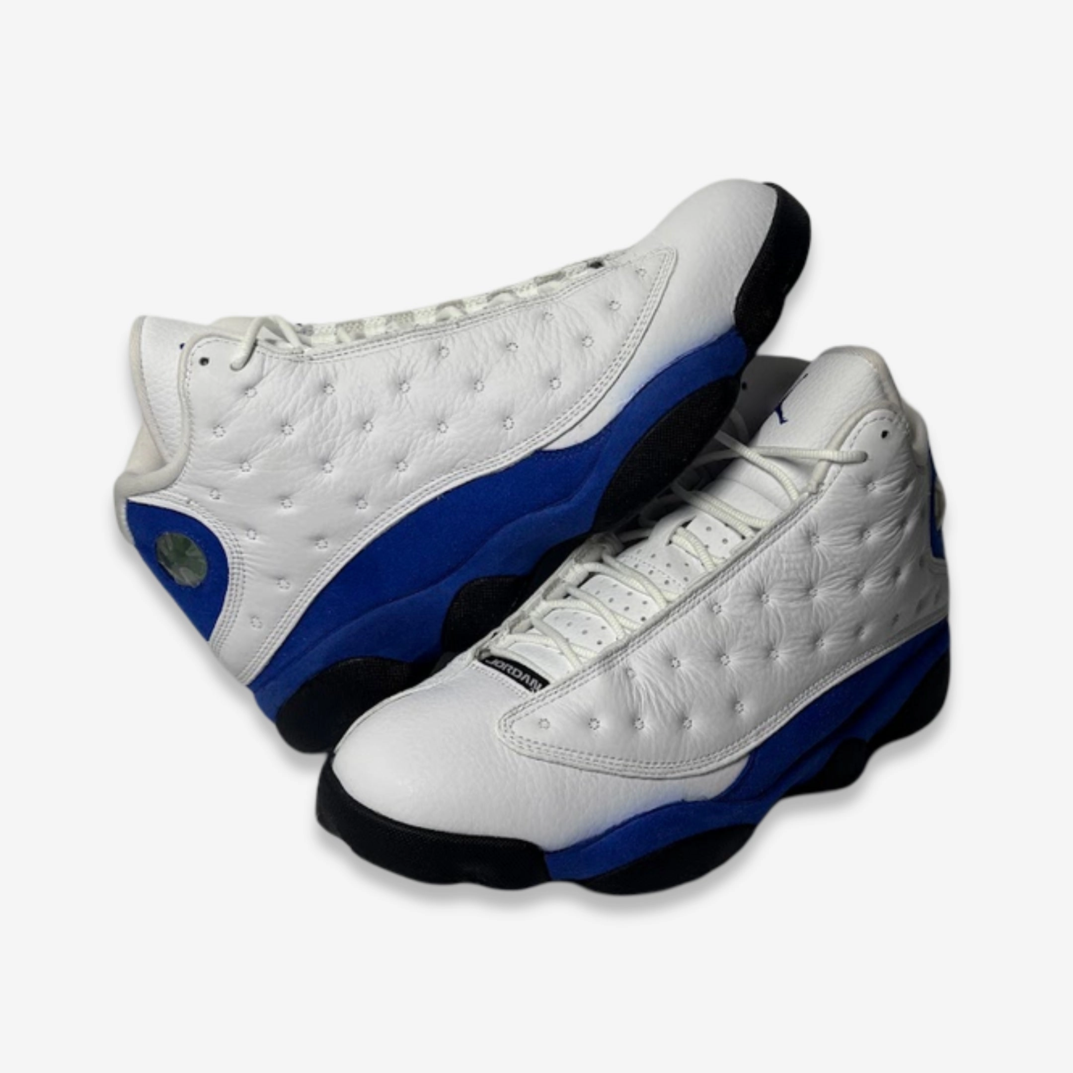 [PRE-LOVED: Size 10.5M / 12W] (Men's) Air Jordan 13 Retro 'White / Hyper Royal' (2018) 414571-117 Air Jordan 13 shoes with bold midsole design
