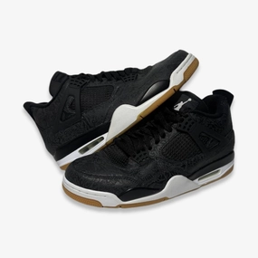 [PRE-LOVED: Size 10.5M / 12W] (Men's) Air Jordan 4 Retro SE 'Laser Black / Gum' (2019) CI1184-001 Air Jordan 4 sneakers with visible air unit