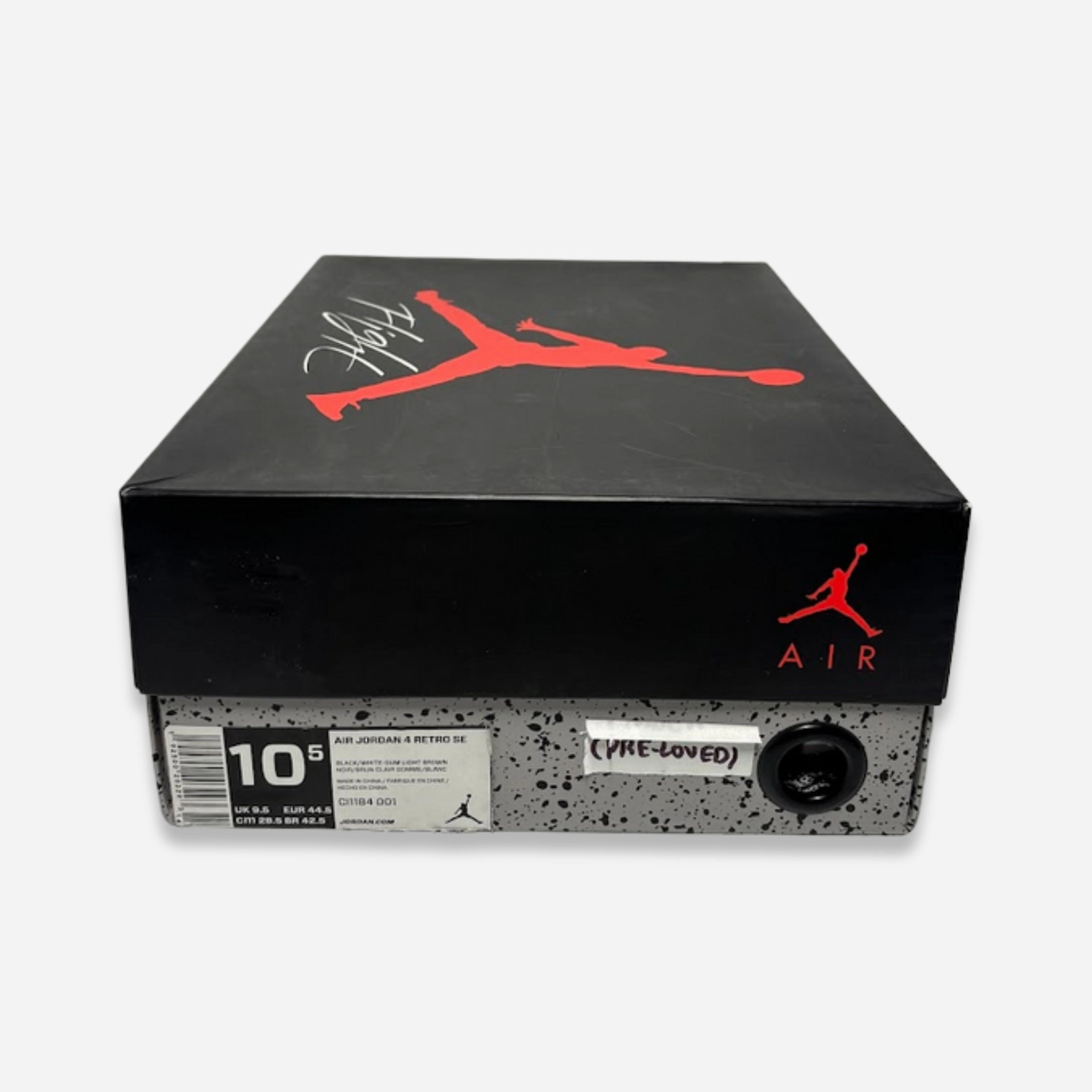 [PRE-LOVED: Size 10.5M / 12W] (Men's) Air Jordan 4 Retro SE 'Laser Black / Gum' (2019) CI1184-001 Air Jordan 4 Visible Air Unit Sneakers