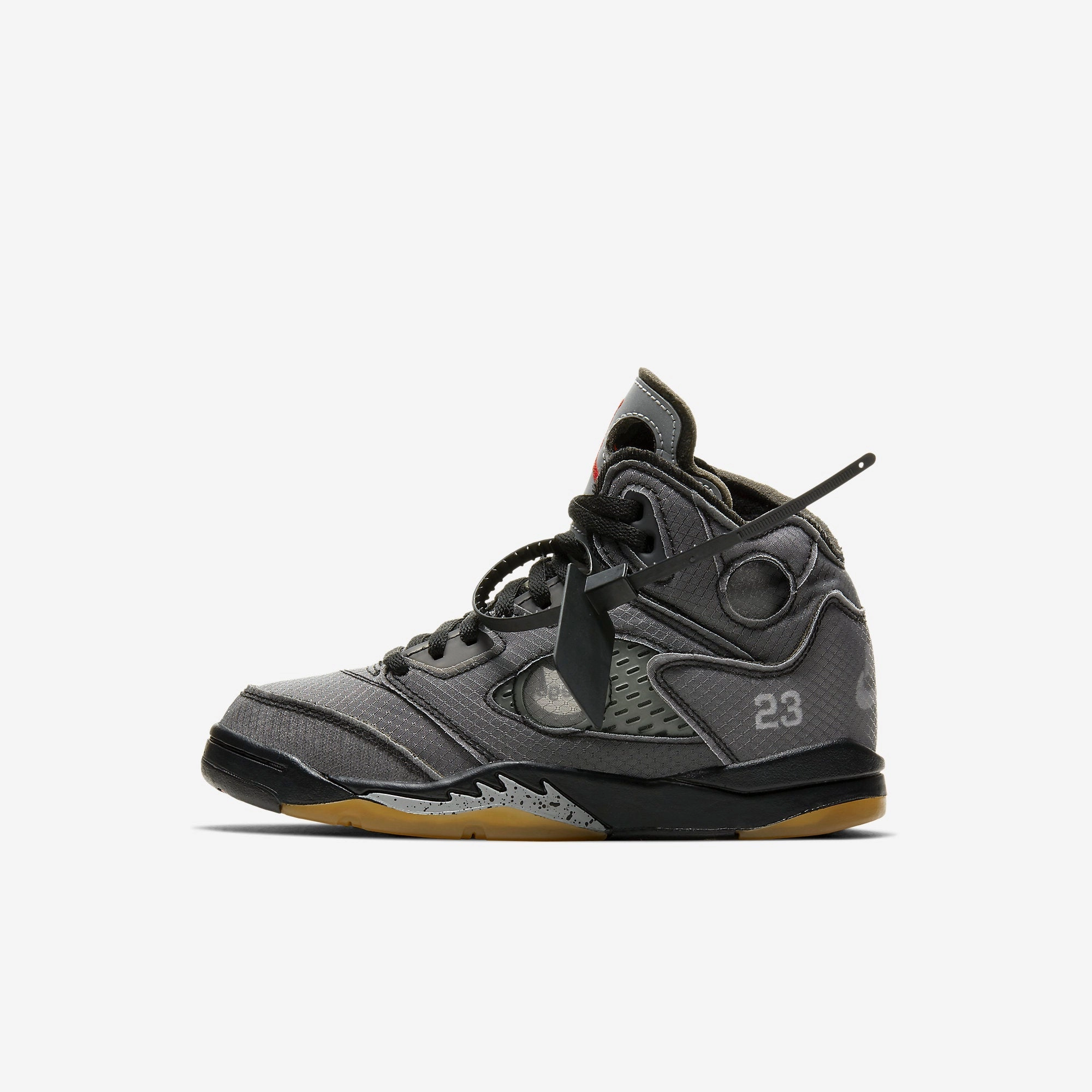 (PS) Air Jordan 5 Retro SP x Off-White 'Black / Metallic Silver' (2020) CV4827-001 Air Jordan 5 shoes with mesh panel details