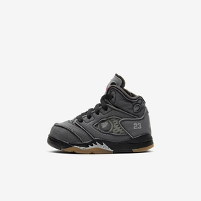 (TD) Air Jordan 5 Retro SP x Off-White 'Black / Metallic Silver' (2020) CV4828-001 Air Jordan 5 shoes with mesh panel details