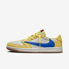 (Women's) Air Jordan 1 Low OG SP x Travis Scott 'Canary / Elkins High School' (2024) DZ4137-700 Authentic Air Jordan 1 in premium leather