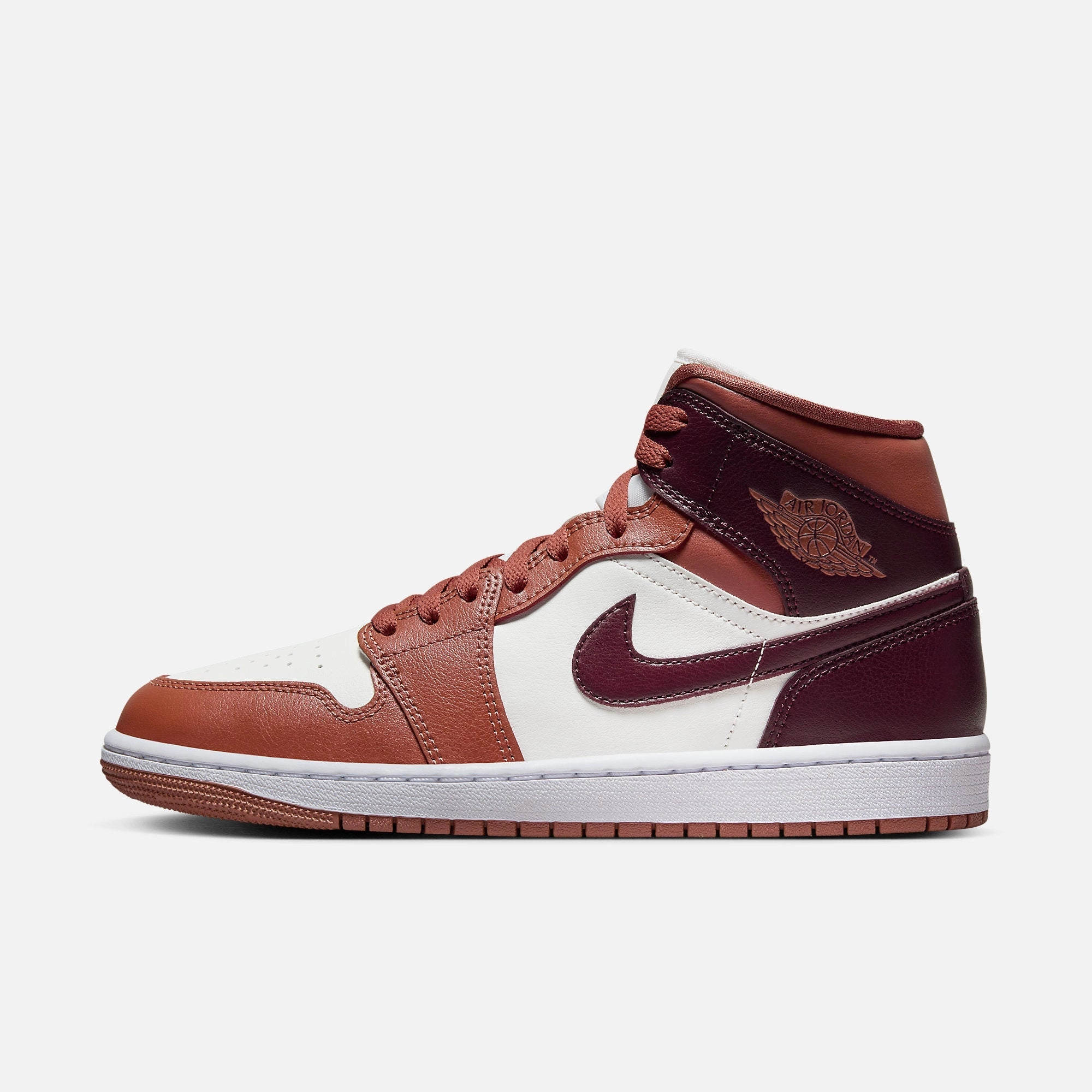 (Women's) Air Jordan 1 Mid 'Dusty Peach / Night Maroon' () BQ6472-200 Authentic Air Jordan 1 in premium leather