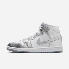 (Women's) Air Jordan 1 Mid SE 'Metallic Silver' (2024) FN5031-100 Authentic Air Jordan 1 in premium leather