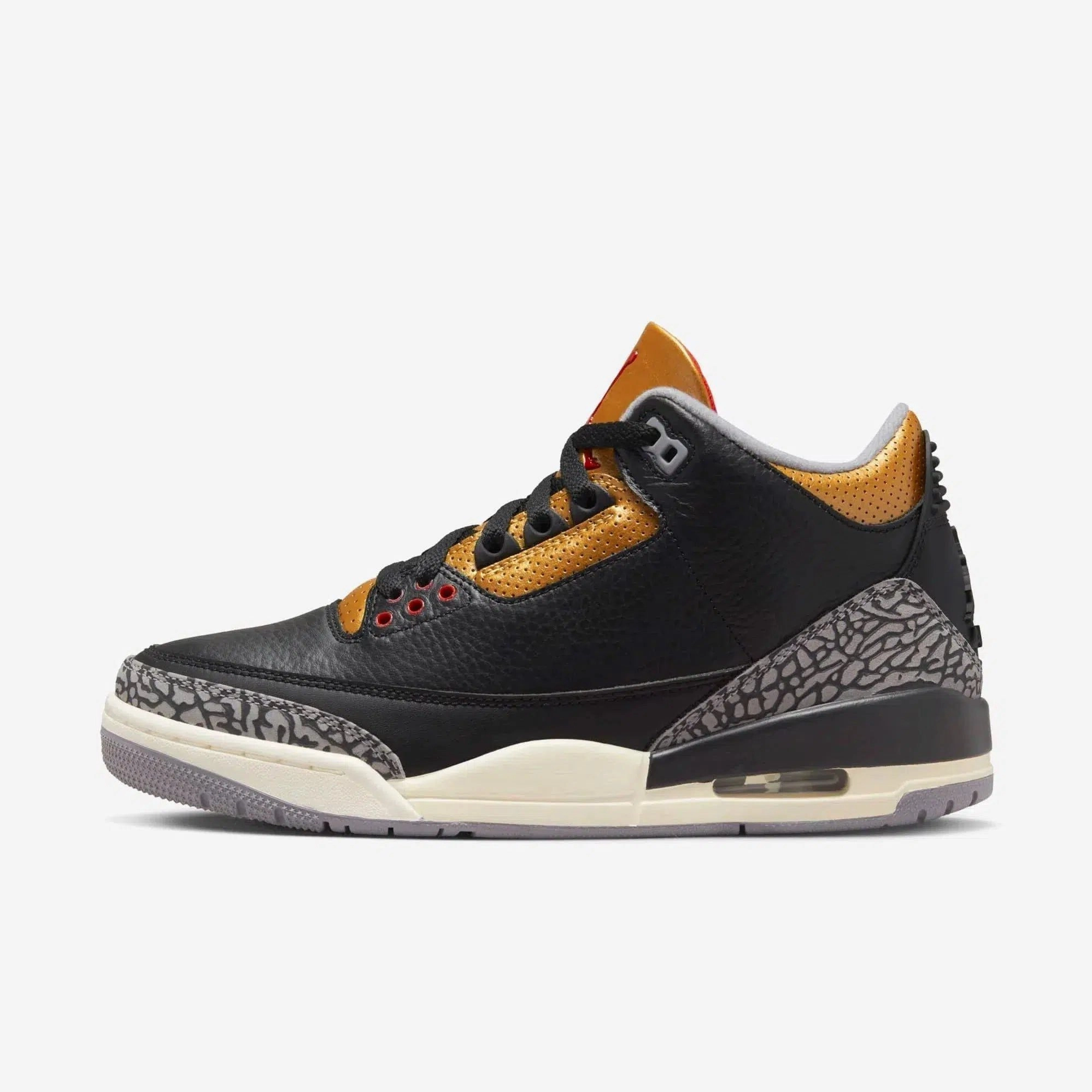 (Women's) Air Jordan 3 Retro 'Black Cement / Metallic Gold' (2022) CK9246-067 Air Jordan 3 retro sneakers with throwback vibe