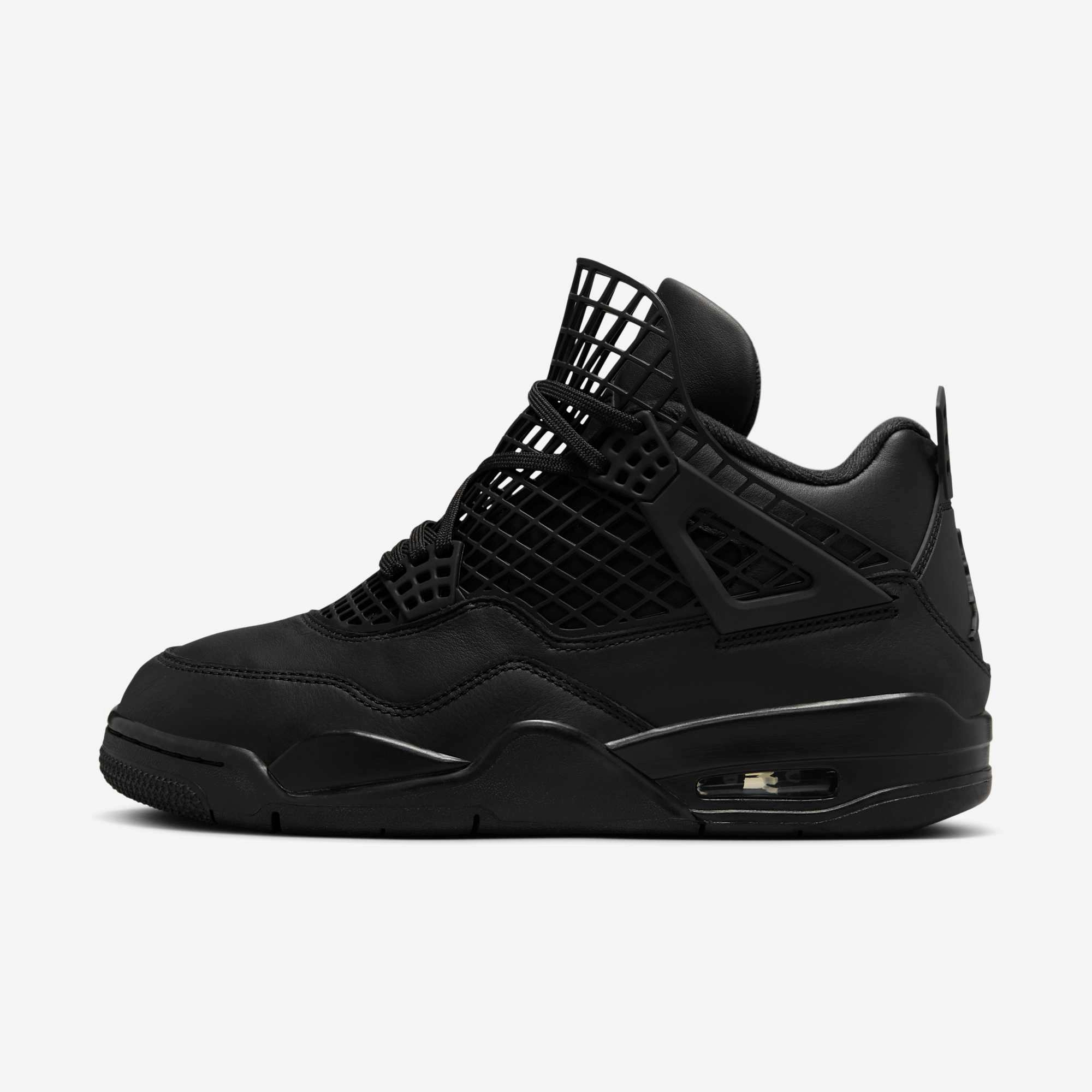 (Women's) Air Jordan 4 Retro NET 'Black / Metallic Silver' (2025) FN7251-001 Air Jordan 4 sneakers with visible air unit