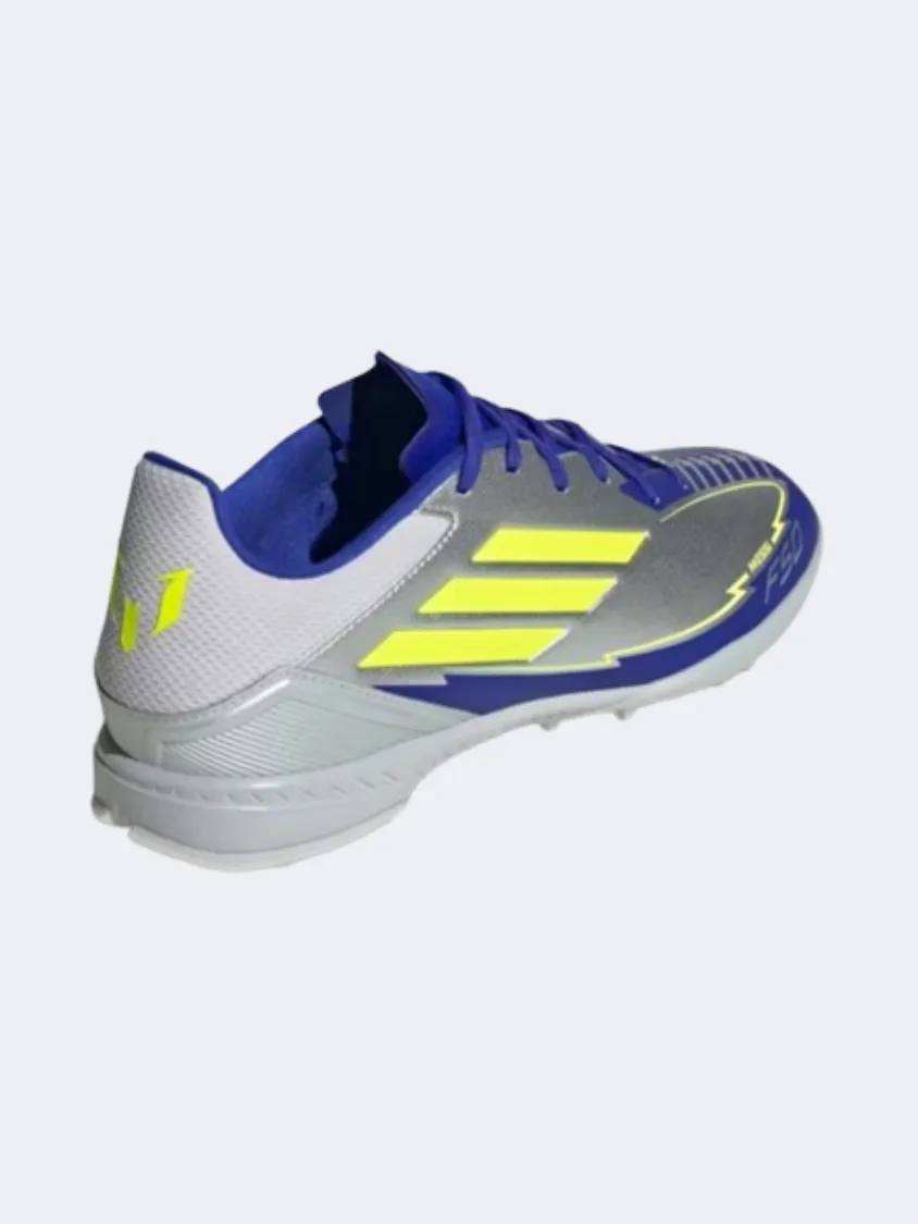 Adidas F50 League Tf Messi Men Football Shoes Silver/Yellow/Blue Mens Urban Style Comfort Shoes