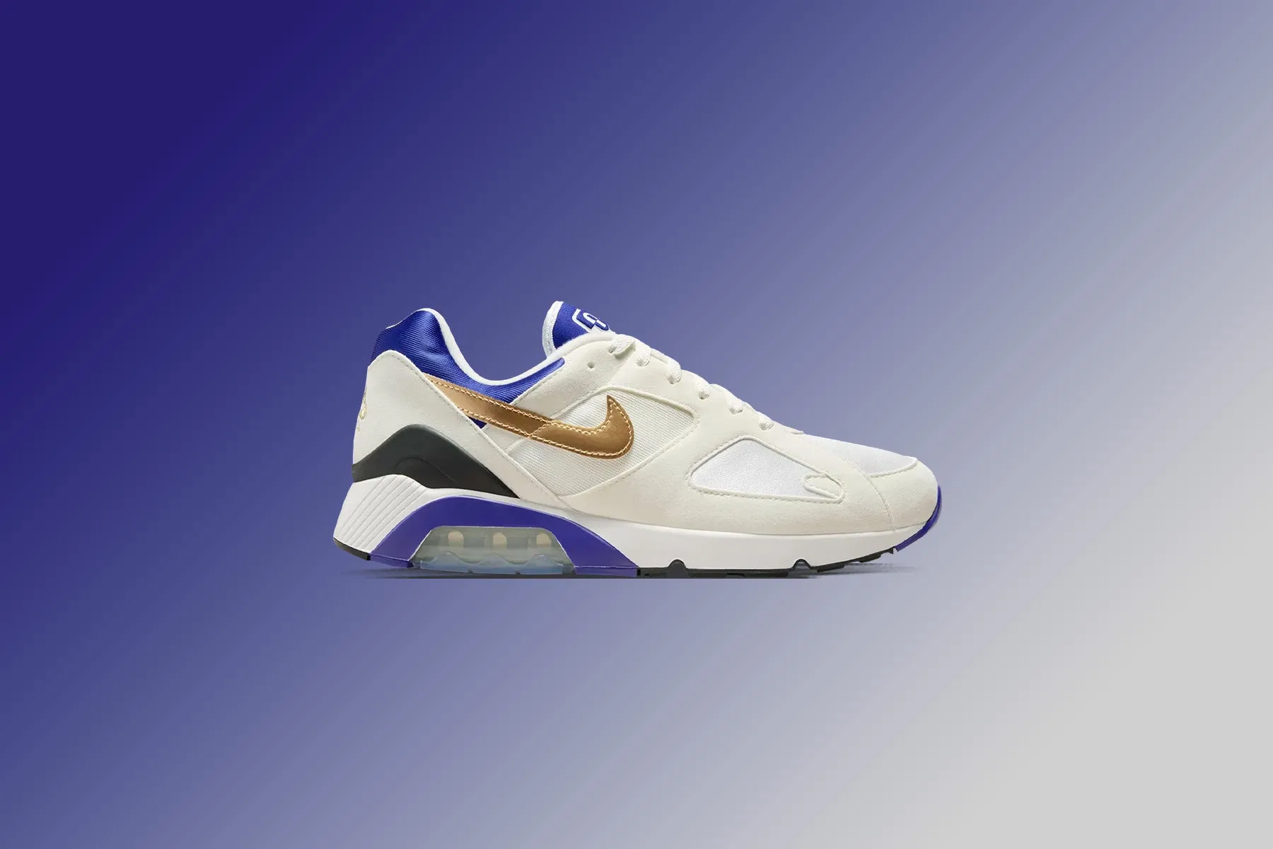 Air 180 - Summit White/Metallic Gold/Concord Nike Bold Logo Sneakers