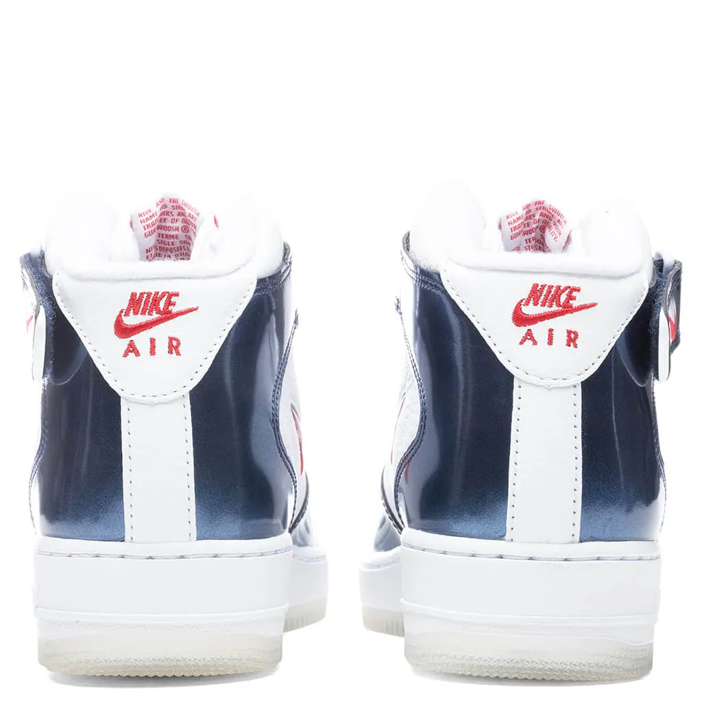 Air Force 1 Mid QS "Independence Day" - White/University Red/Midnight Navy Nike Bold Logo Sneakers