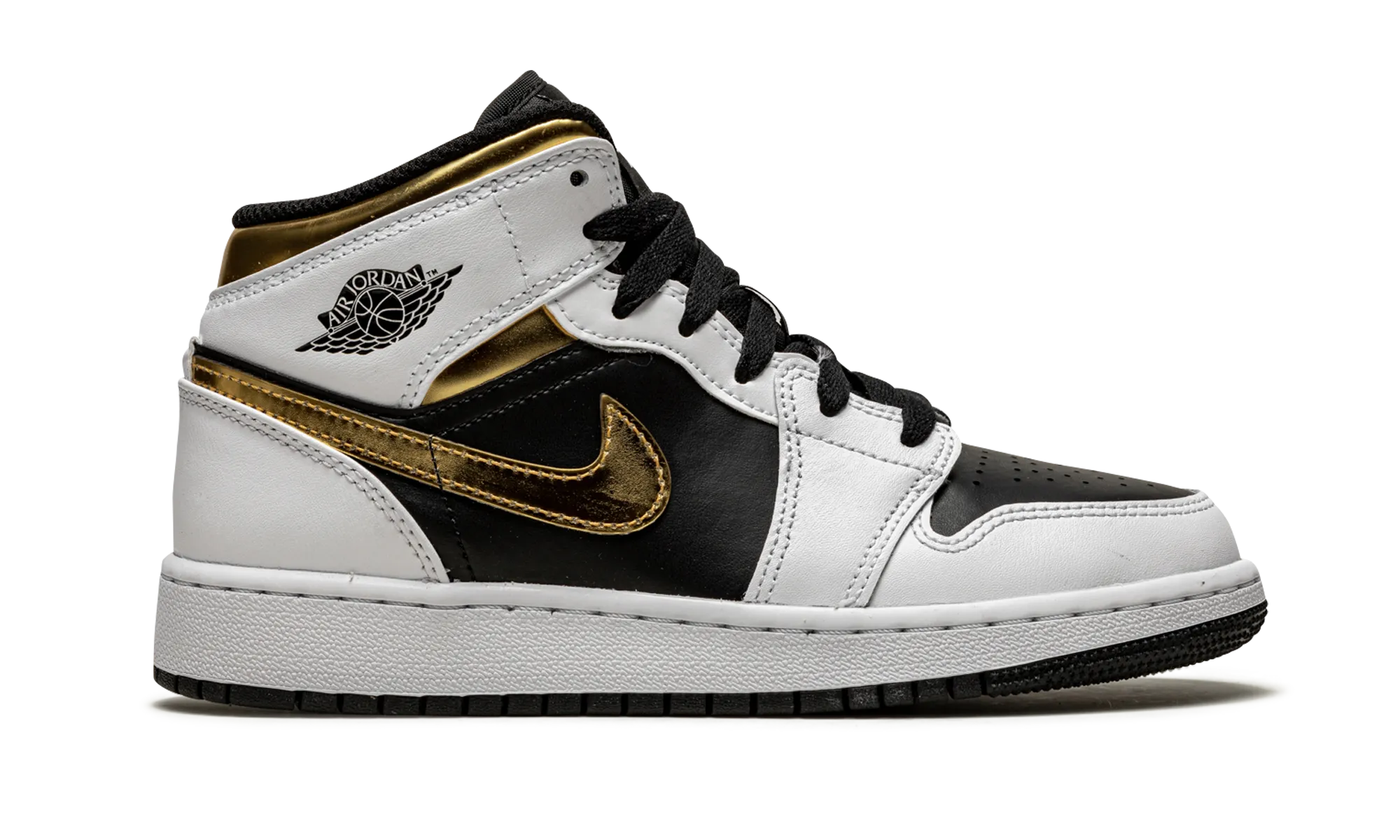 Air Jordan 1 Mid GS "White / Gold / Black" jordan grade school sneakers