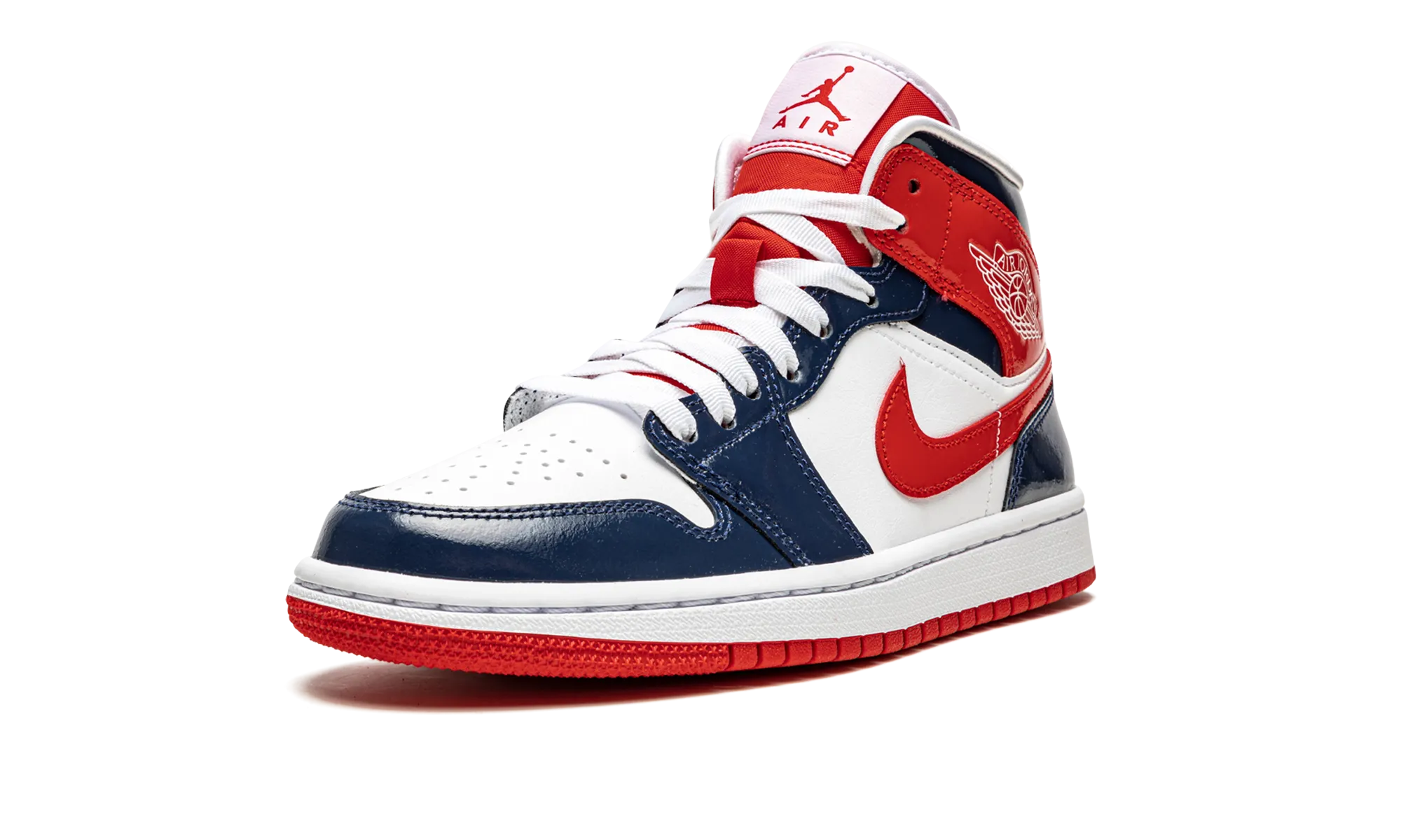 AIR JORDAN 1 MID WMNS "Patent Leather Navy / White / Red" jordan classic womens shoes