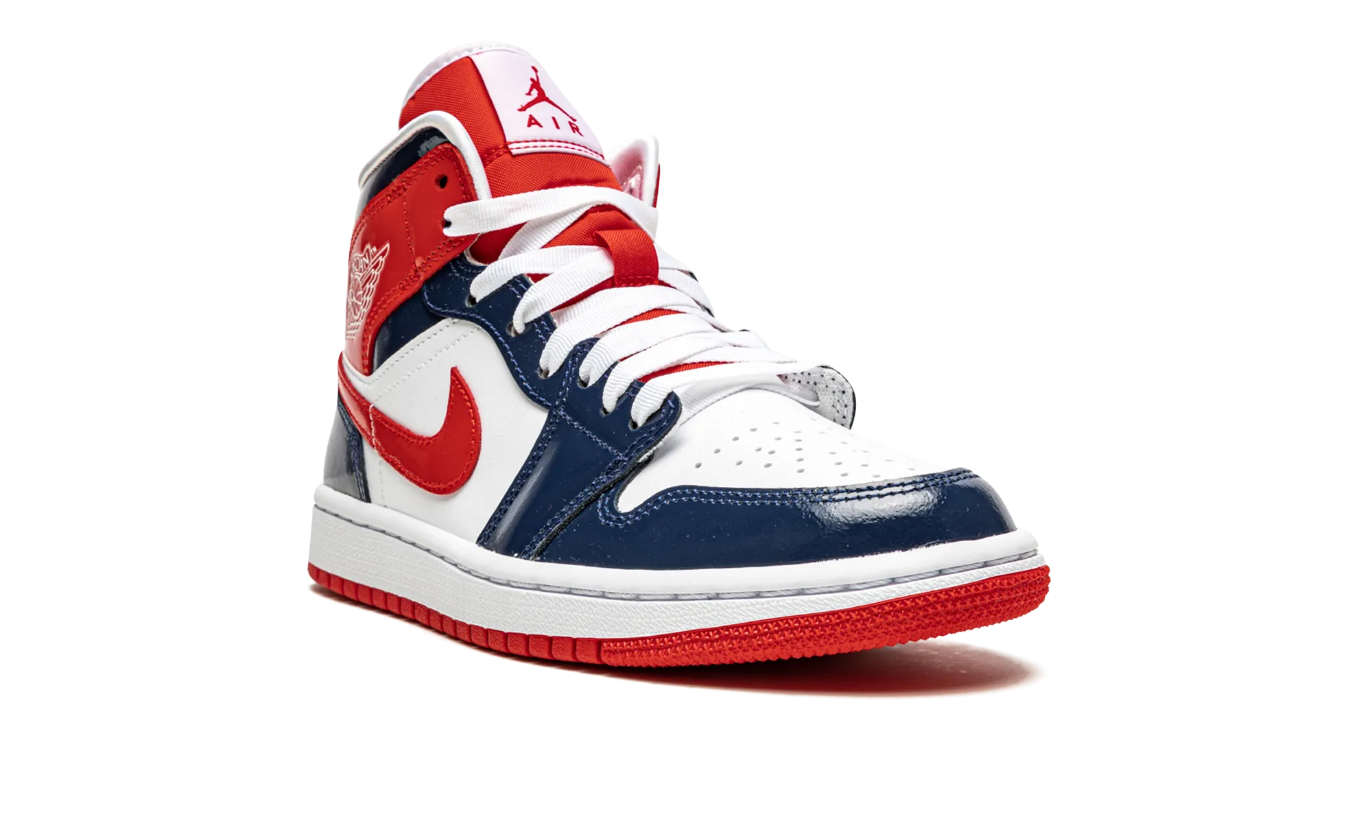 AIR JORDAN 1 MID WMNS "Patent Leather Navy / White / Red" jordan classic womens shoes