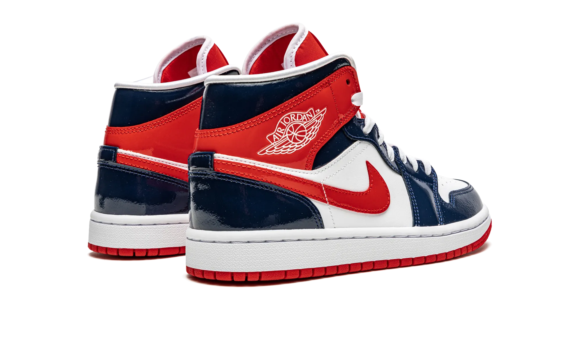 AIR JORDAN 1 MID WMNS "Patent Leather Navy / White / Red" jordan classic womens shoes