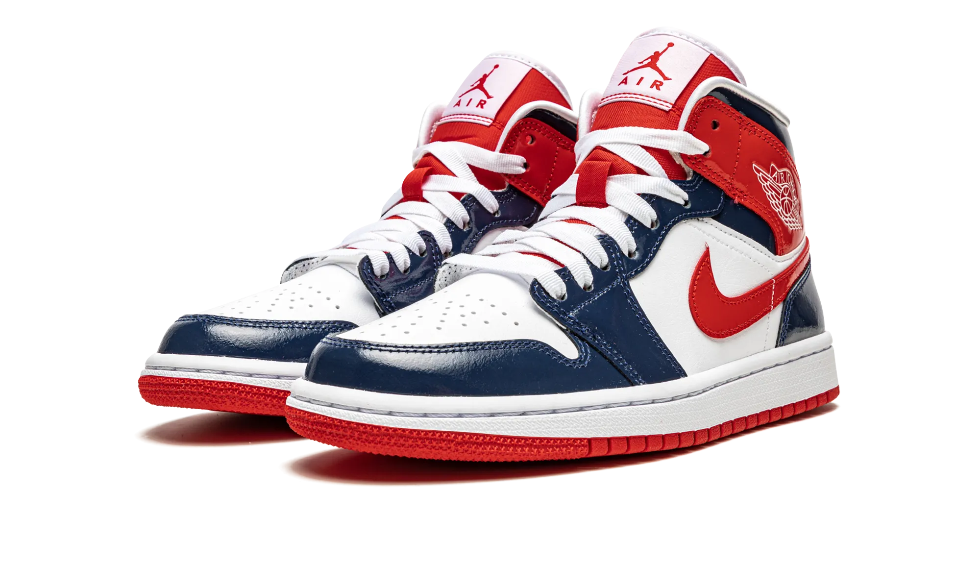 AIR JORDAN 1 MID WMNS "Patent Leather Navy / White / Red" jordan classic womens shoes