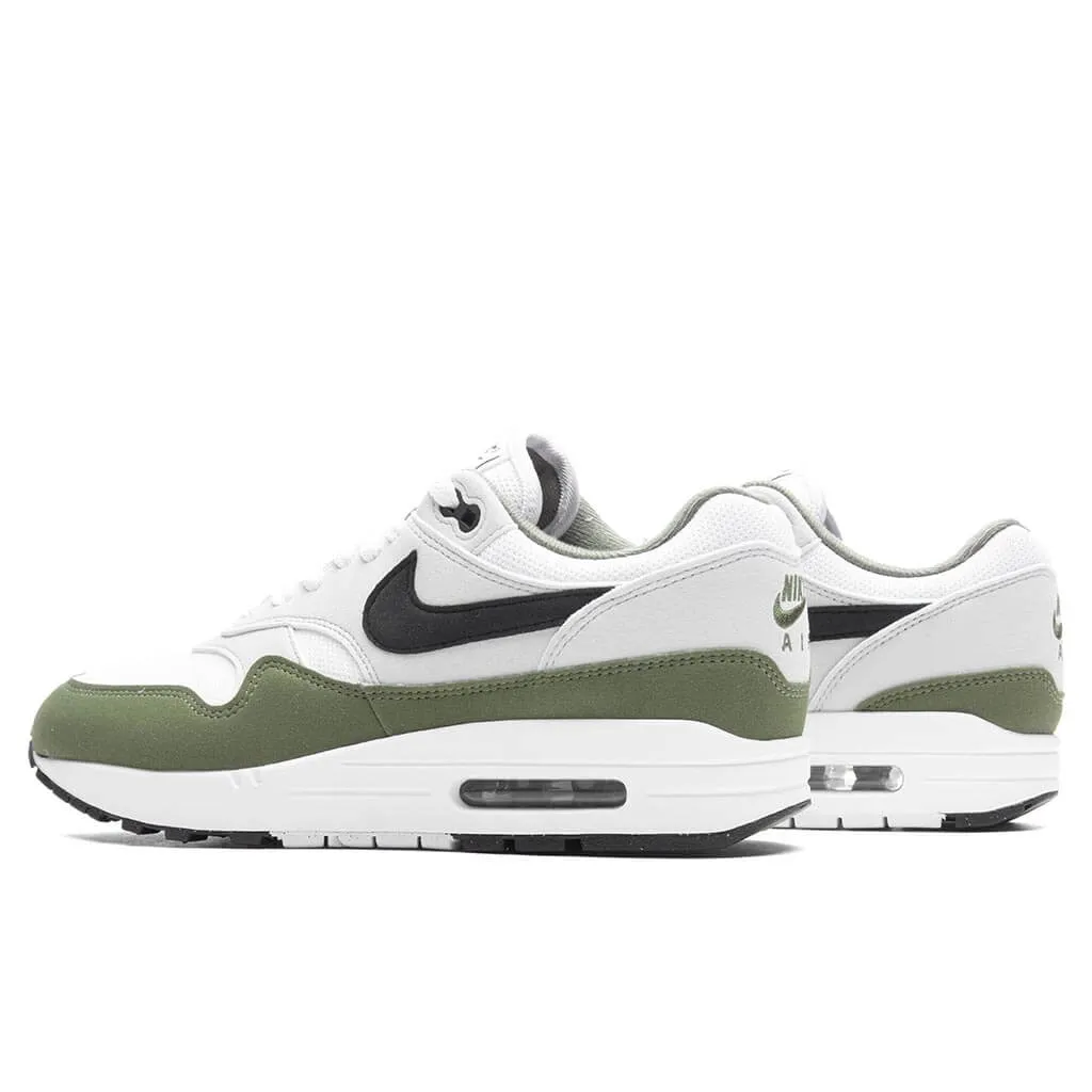 Air Max 1 - White/Black/Medium Olive Nike Retro Lifestyle Shoes