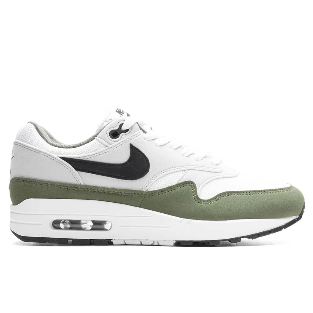 Air Max 1 - White/Black/Medium Olive Nike lifestyle sneakers with retro vibe