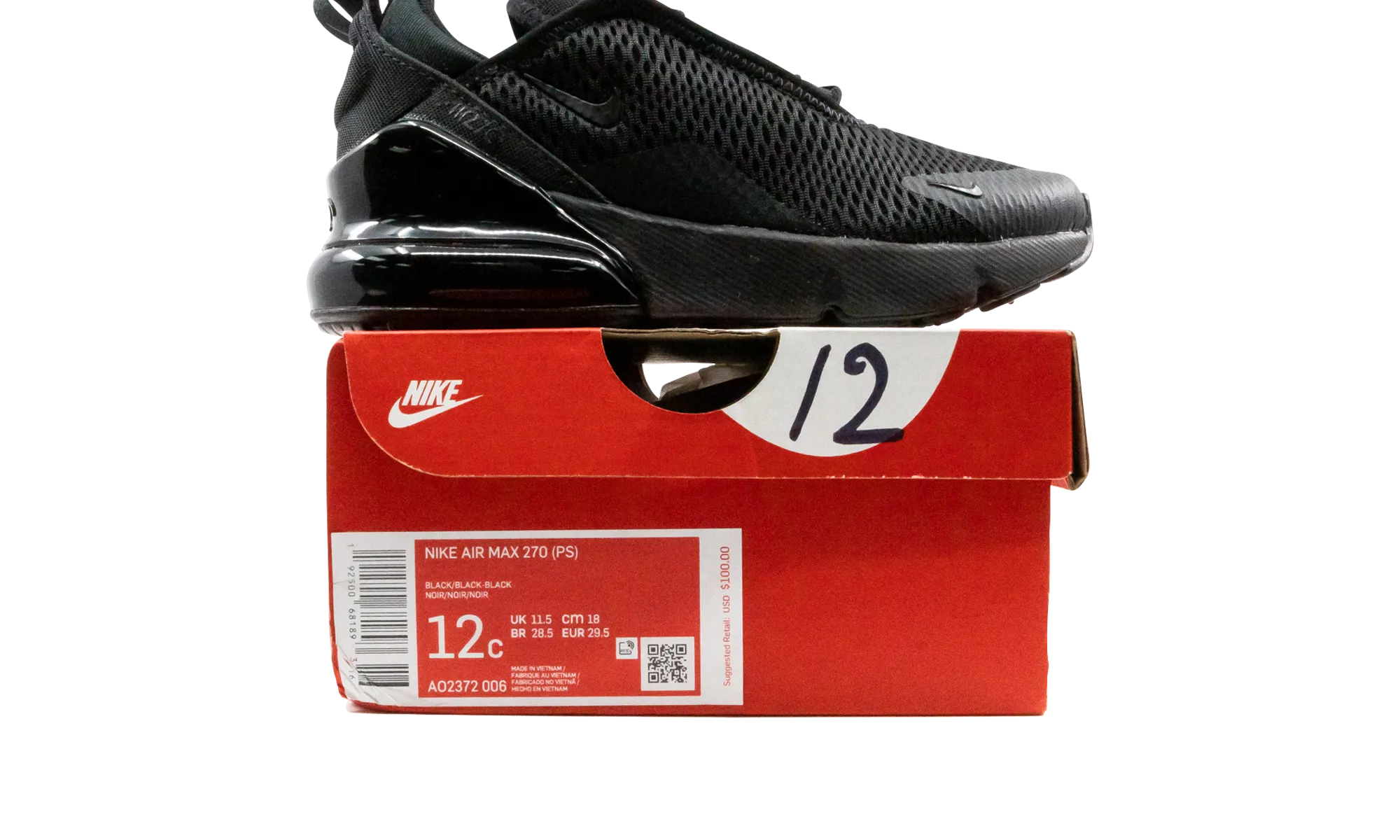 Air Max 270 (PS) "Triple Black" nike preschool slip-on sneakers