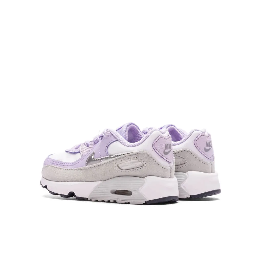 Air Max 90 (TD) - White/Metallic Silver/Violet Frost Nike Bold Logo Sneakers