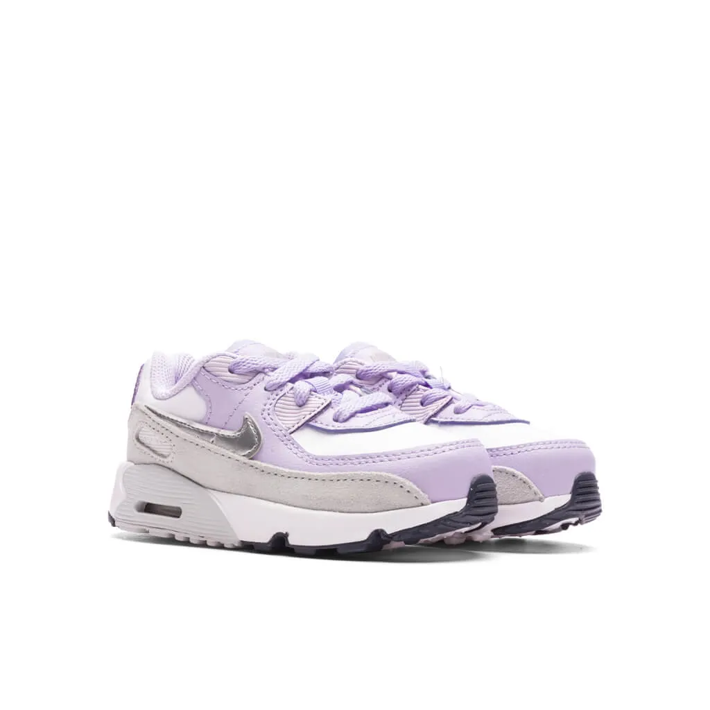 Air Max 90 (TD) - White/Metallic Silver/Violet Frost Nike Bold Logo Sneakers