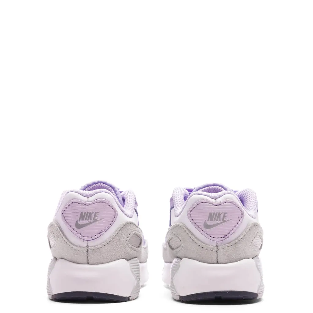 Air Max 90 (TD) - White/Metallic Silver/Violet Frost Nike Bold Logo Sneakers